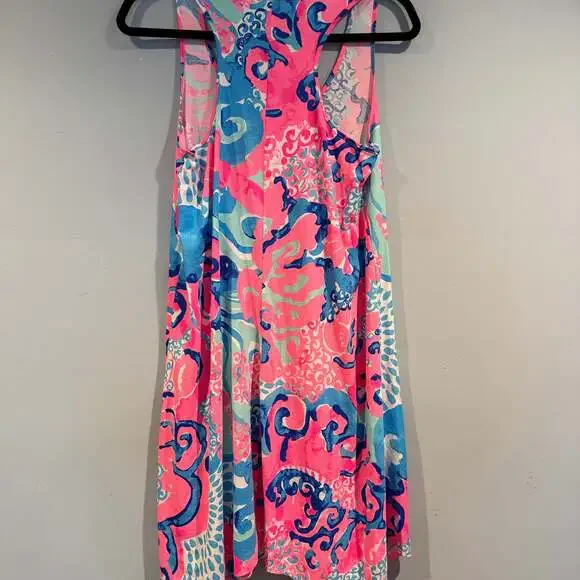 Lilly Pulitzer Pink Blue Aqua Print Cotton Racerback Swing Dress Size Small - Picture 4 of 4